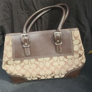 Vintage Coach Brown and Tan Signature Tote Bag